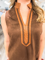 Brown Special Days Sleeveless Suede Dress