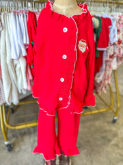 Christmas Red Girls Embroidered Pajamas