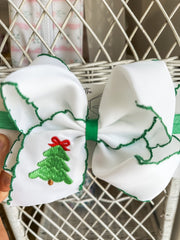 Christmas Tree Embroidered Headband Bow