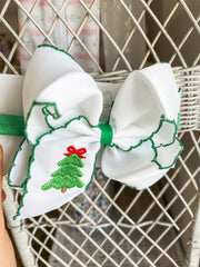Christmas Tree Embroidered Headband Bow