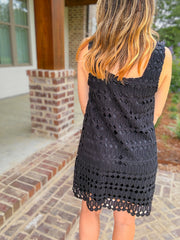 Black Sweetest Little Crochet Mini Dress