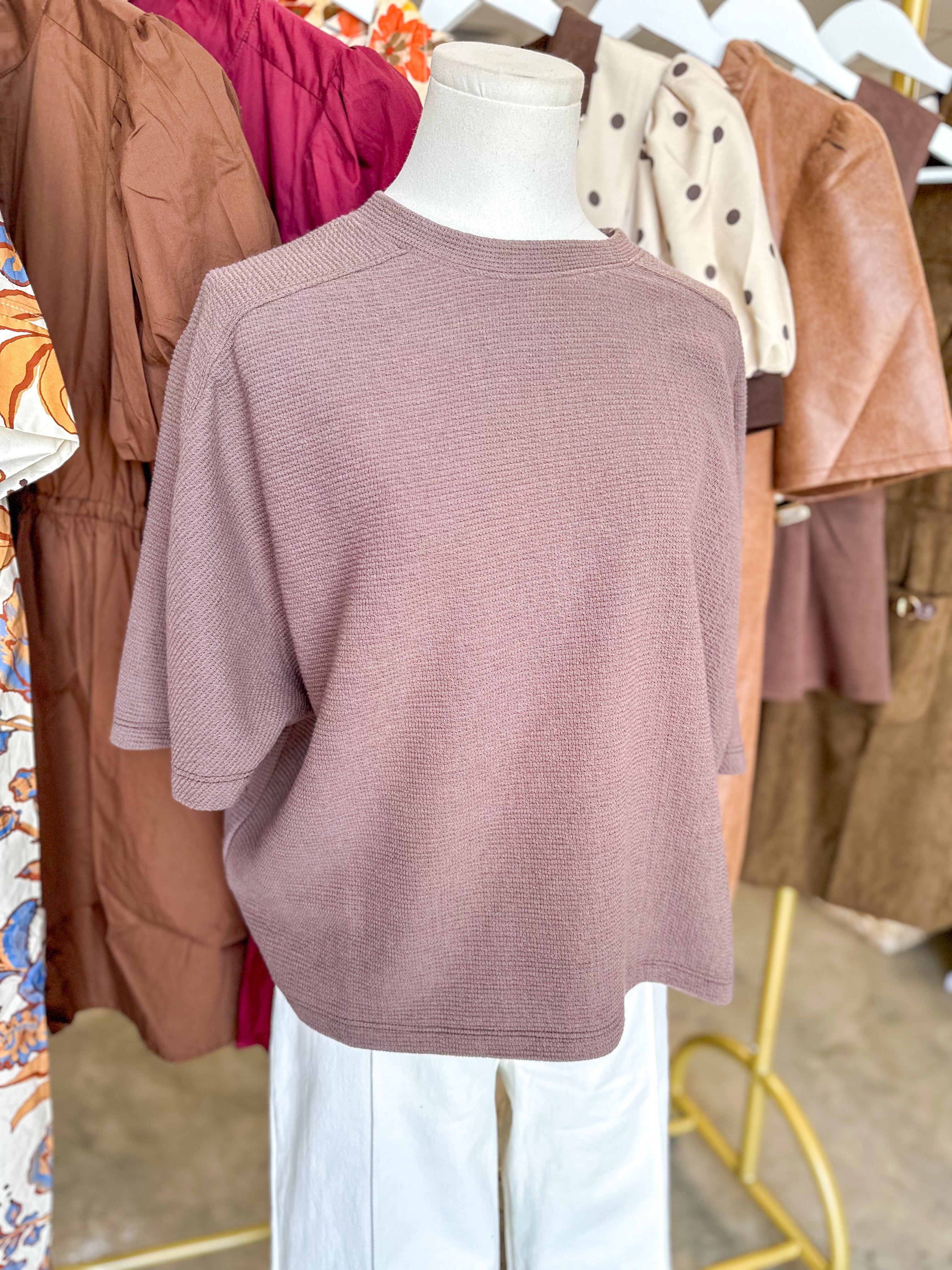 Brown Cloudy Knit 3/4 Sleeve Top