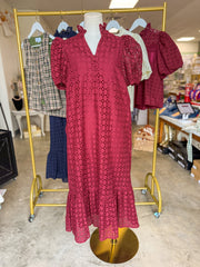 Burgundy Sweet Eyelet Moments Midi Dress