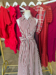 Burgundy Rowan Lane Striped Belted Maxi Dress