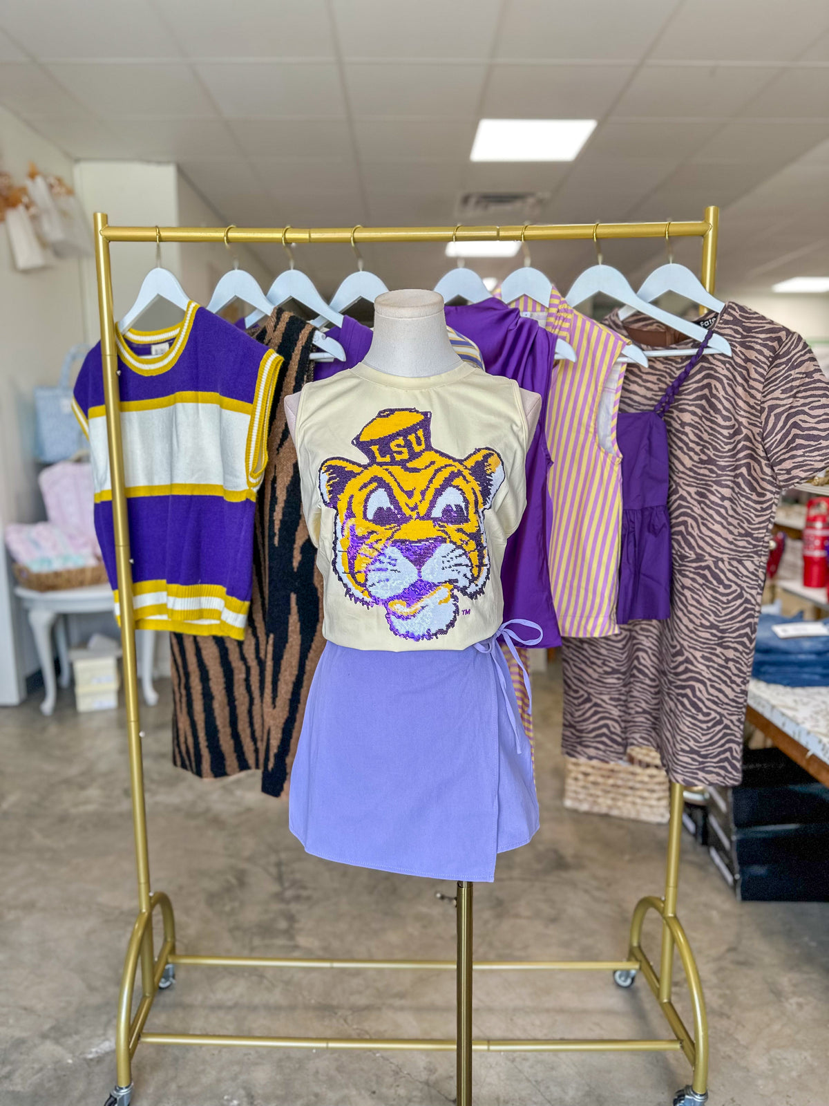 Butter Yellow LSU Sequin Vintage Tiger Luxe Tank (Licensed)