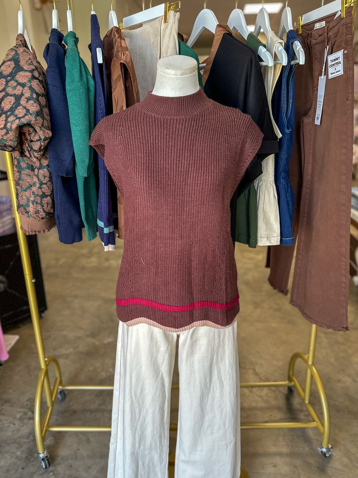 Brown Timeless Trim Contrast Sweater Vest