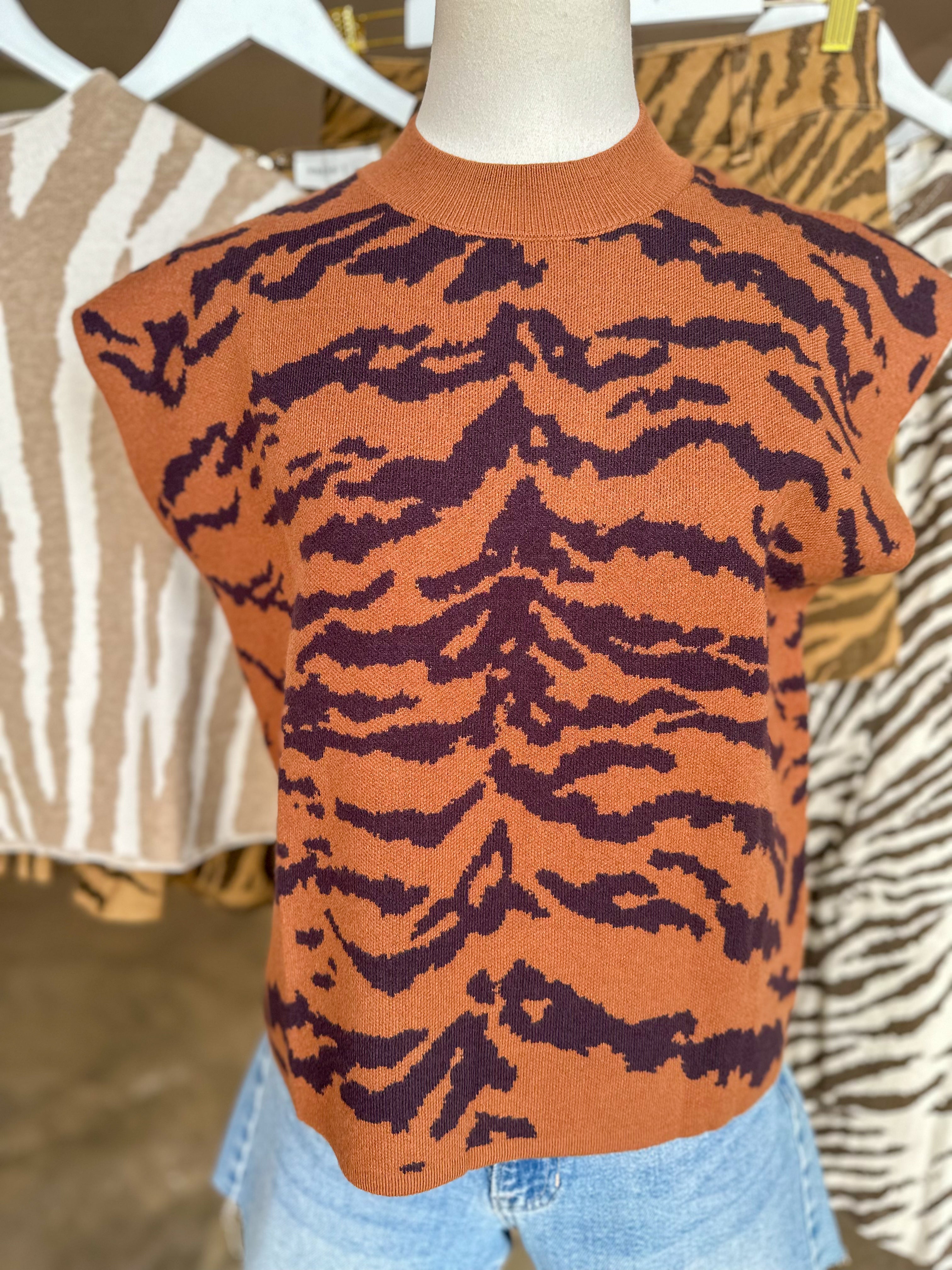 Camel Fierce & Fabulous Tiger Stripe Sweater