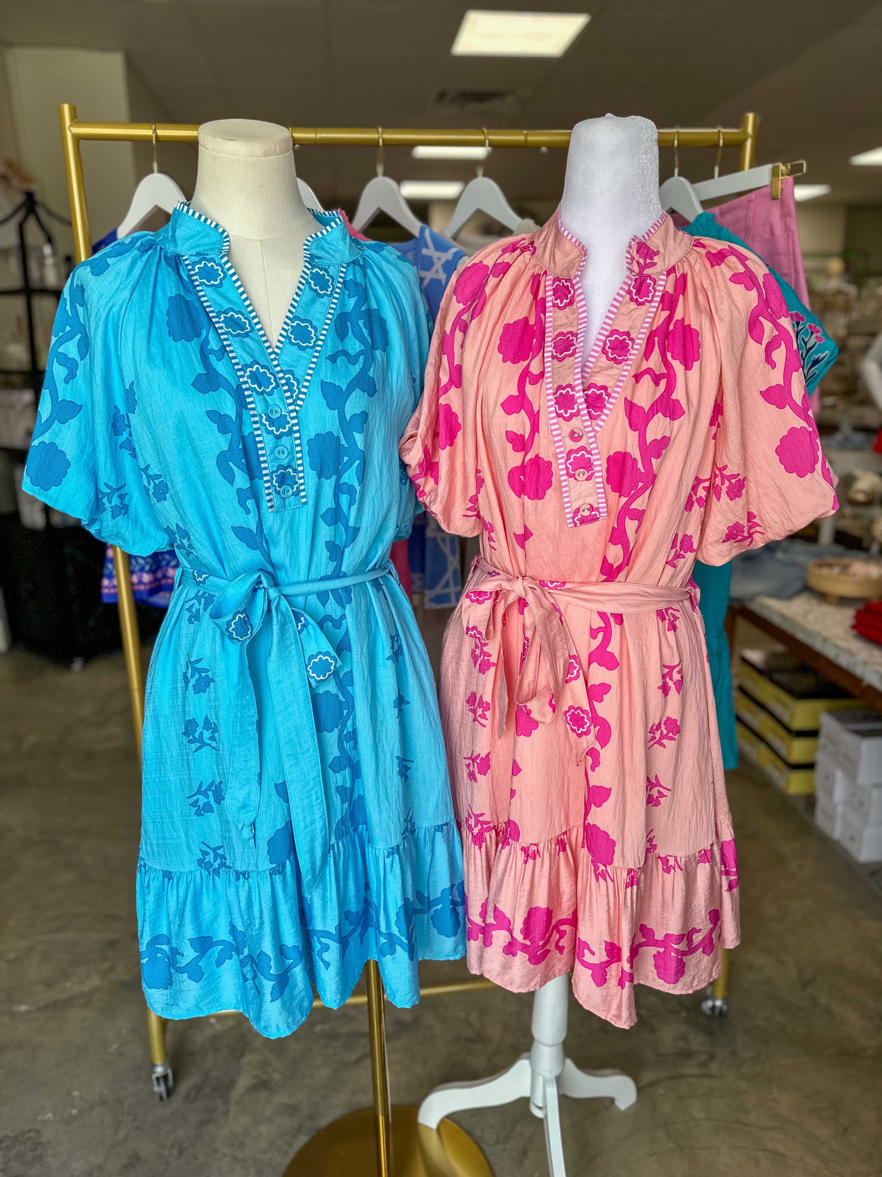 Chambray Summer In Santorini Floral Belted Mini Dress