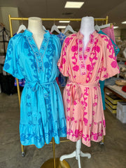Chambray Summer In Santorini Floral Belted Mini Dress