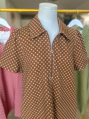 Caramel Go-To Polka Dot Half Zip Mini Dress