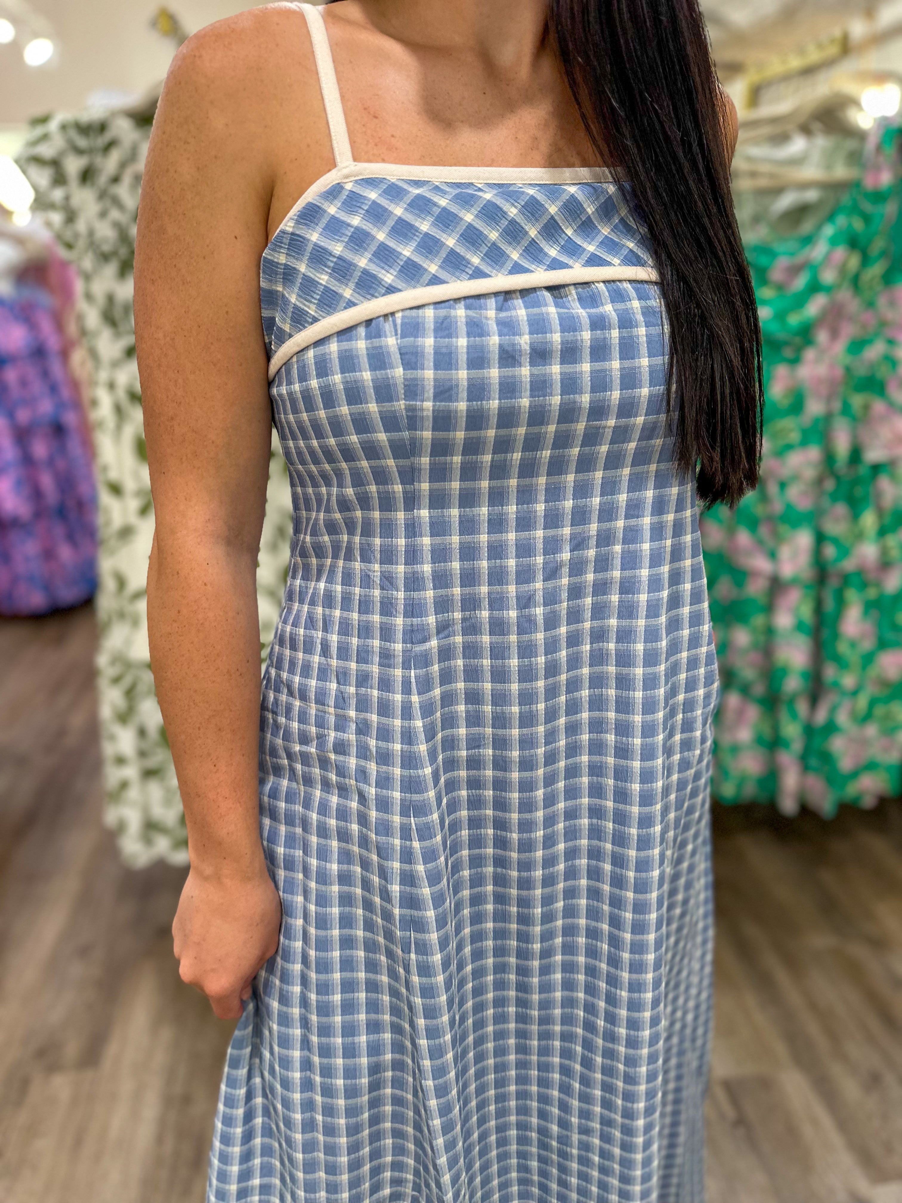 Chambray Coastal Check Maxi Dress