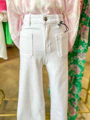 Catskill White High Rise Wide Leg Crop Raw Hem Denim Jeans