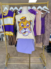 Butter Yellow LSU Sequin Vintage Tiger Luxe Tank (Licensed)