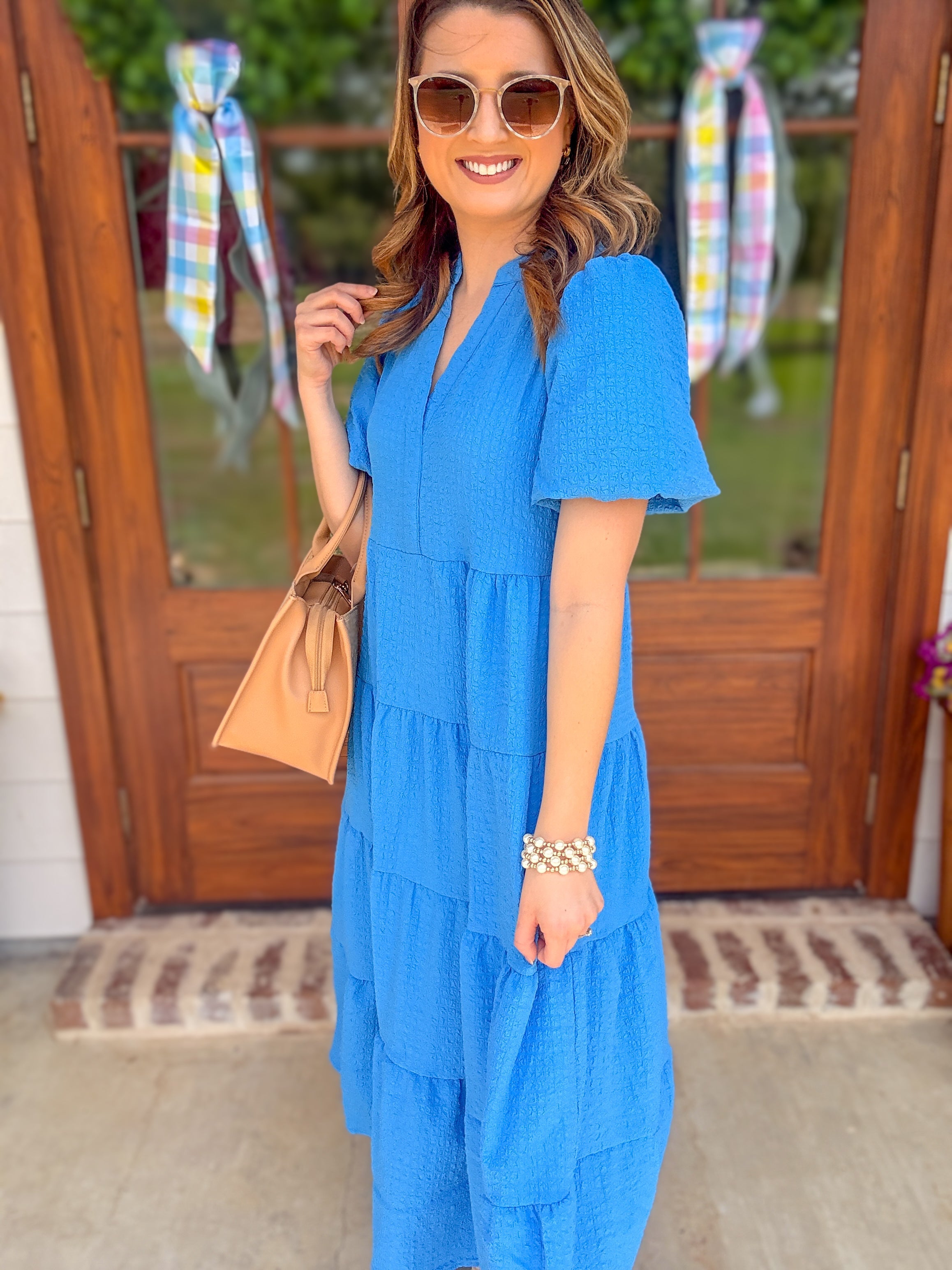Blue Kinsley Seersucker Textured Midi Dress