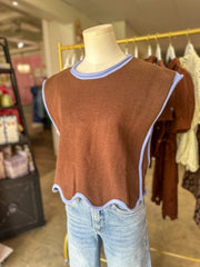 Brown and Blue Classic Contrast Sweater Top