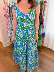 Blue Petals & Ruffles Maxi Dress