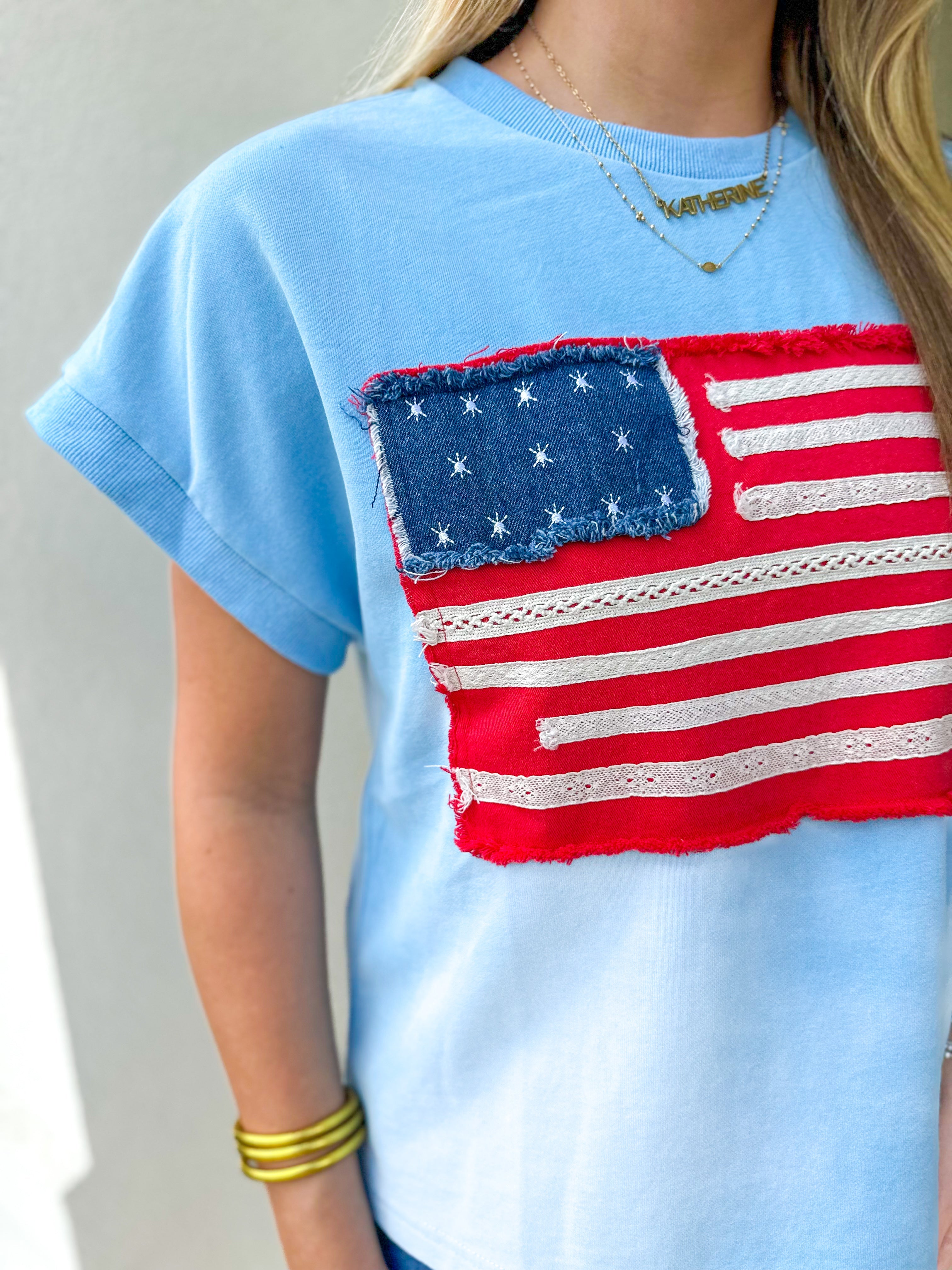 Blue Vintage Glory Flag Top