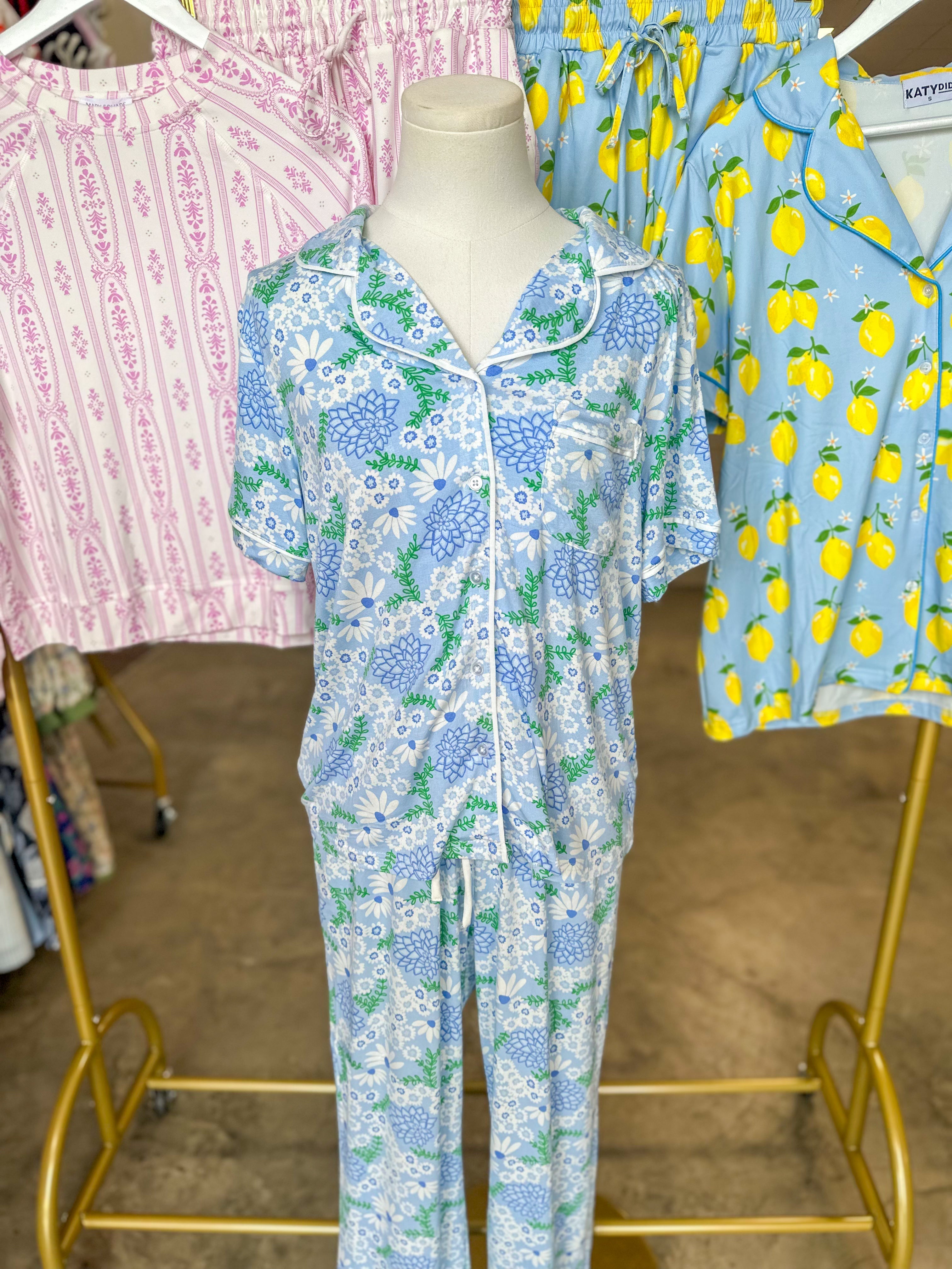 Blue Charlotte Daisy Chain Pajama Pants Set