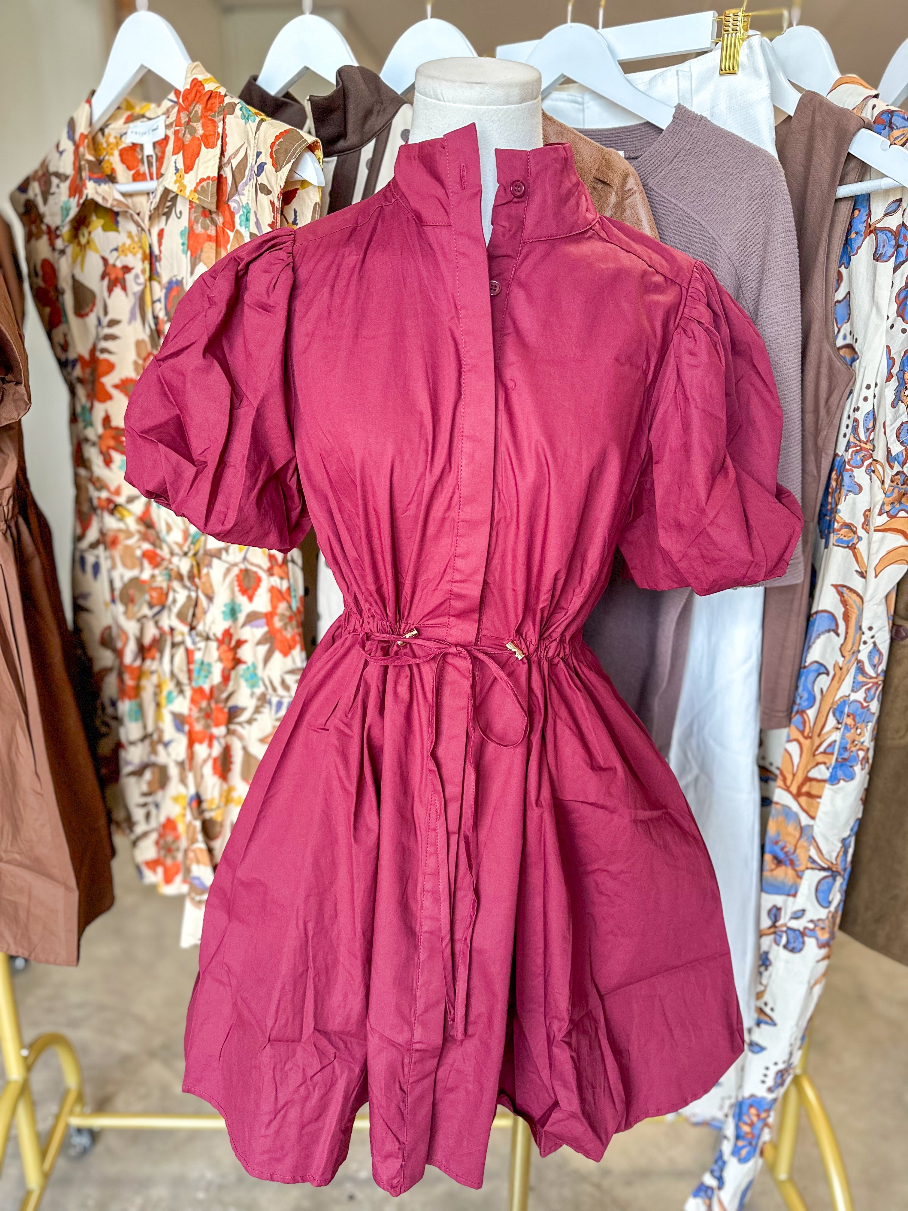 Burgundy Social Hour Cinched Waist Mini Dress