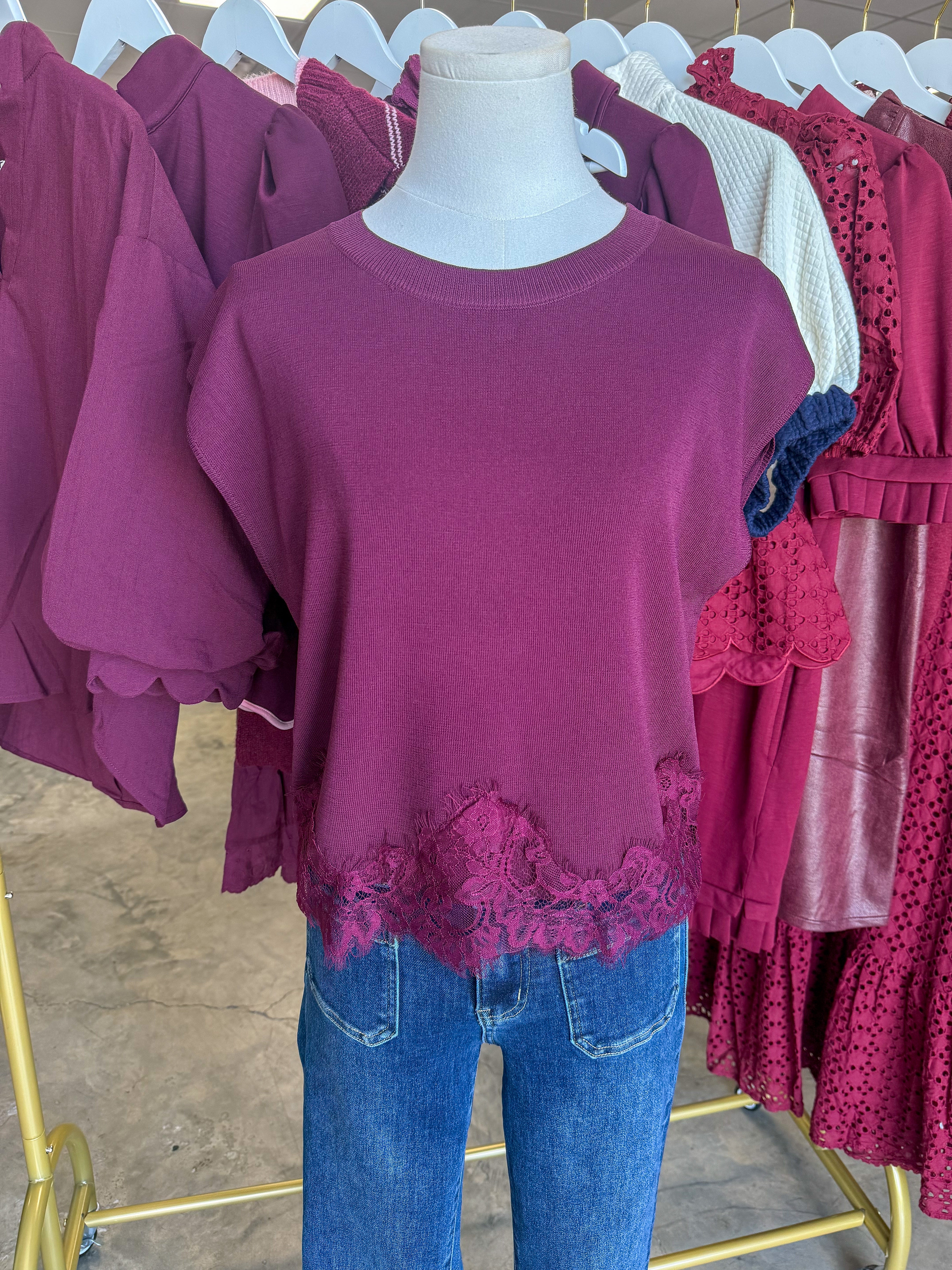Burgundy Pretty Little Lace Top