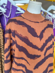Camel Untamed Beauty Tiger Striped Long Sleeve Sweater