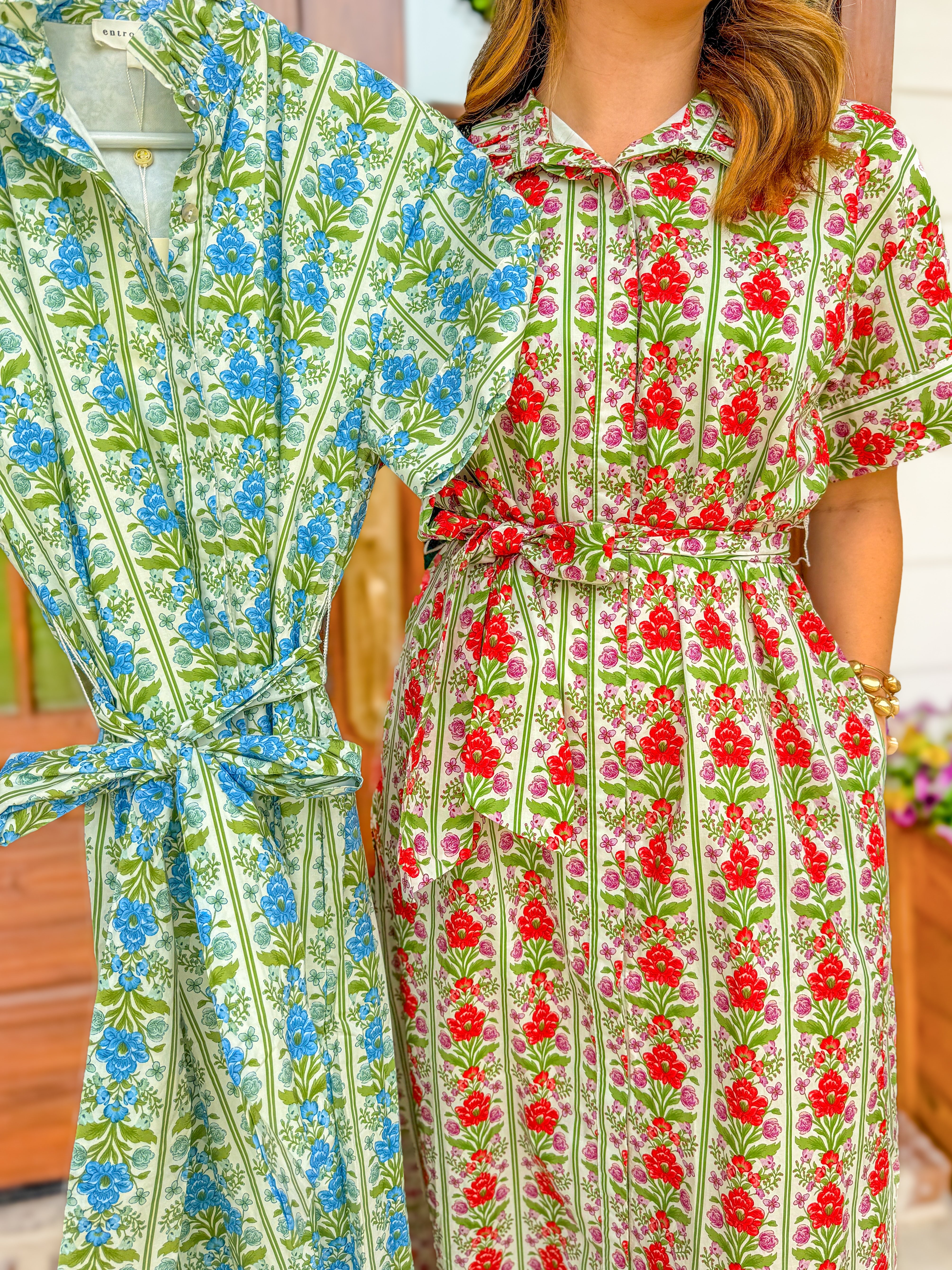 Blue Sweet Stroll Floral Belted Midi Dress
