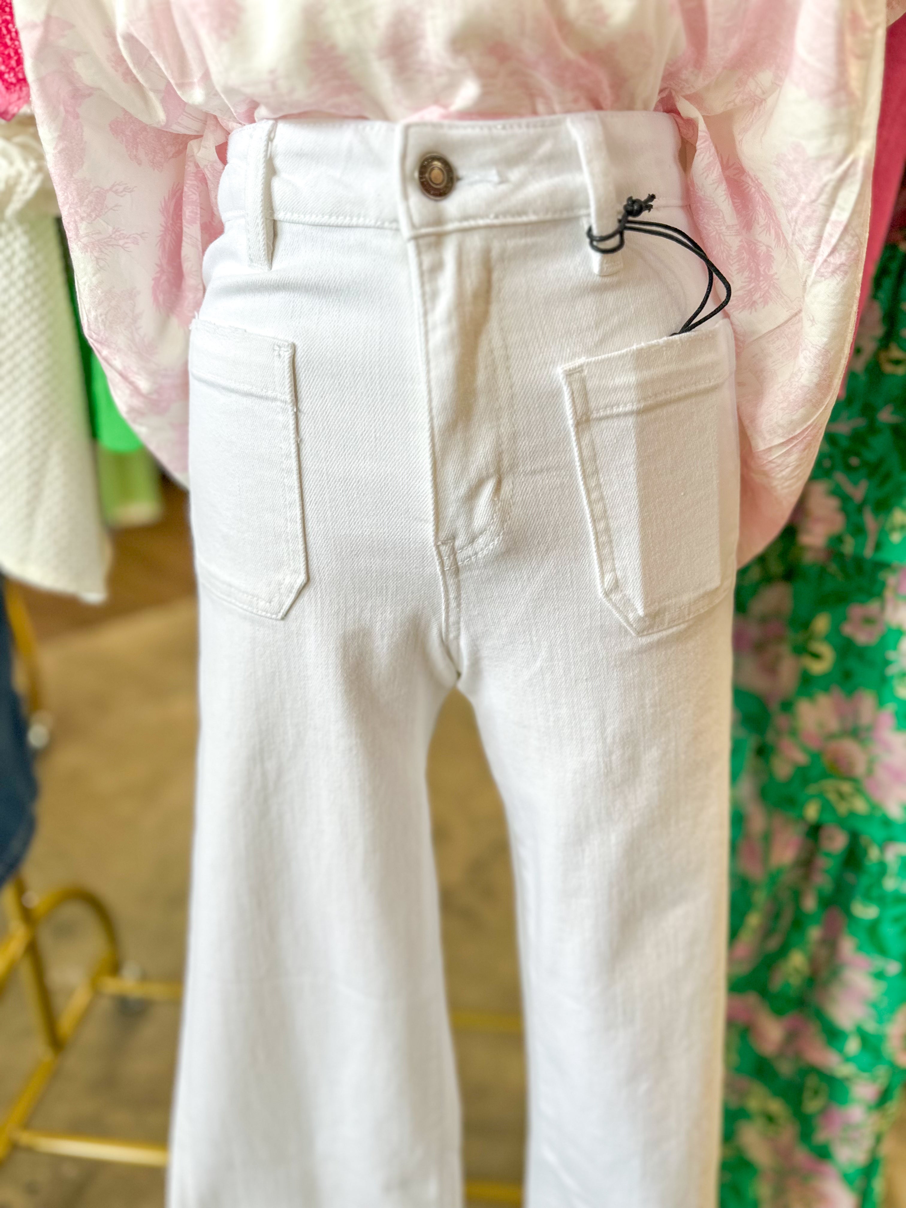Catskill White High Rise Wide Leg Crop Raw Hem Denim Jeans