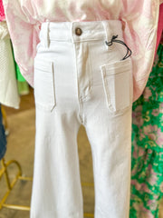 Catskill White High Rise Wide Leg Crop Raw Hem Denim Jeans