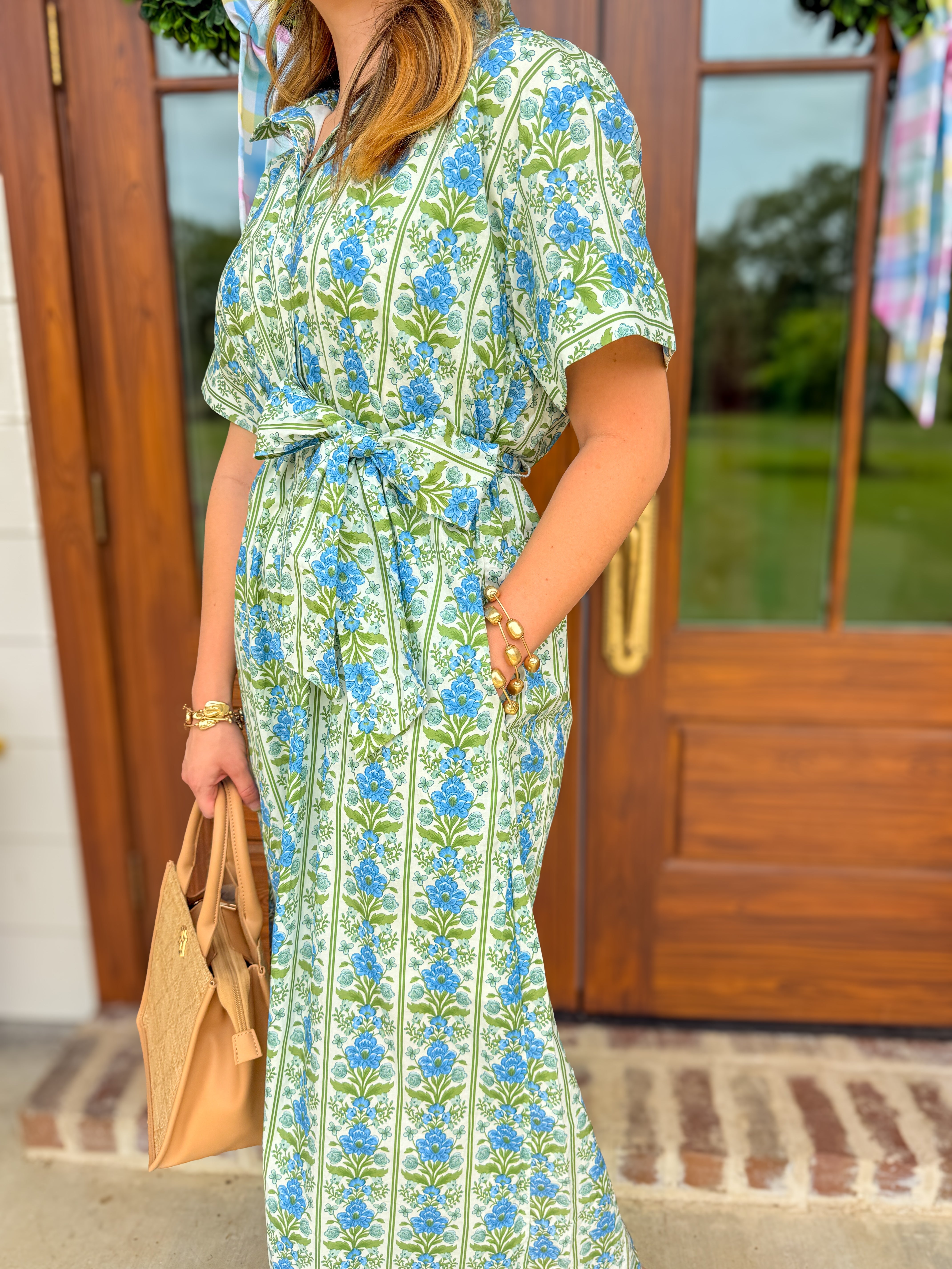 Blue Sweet Stroll Floral Belted Midi Dress