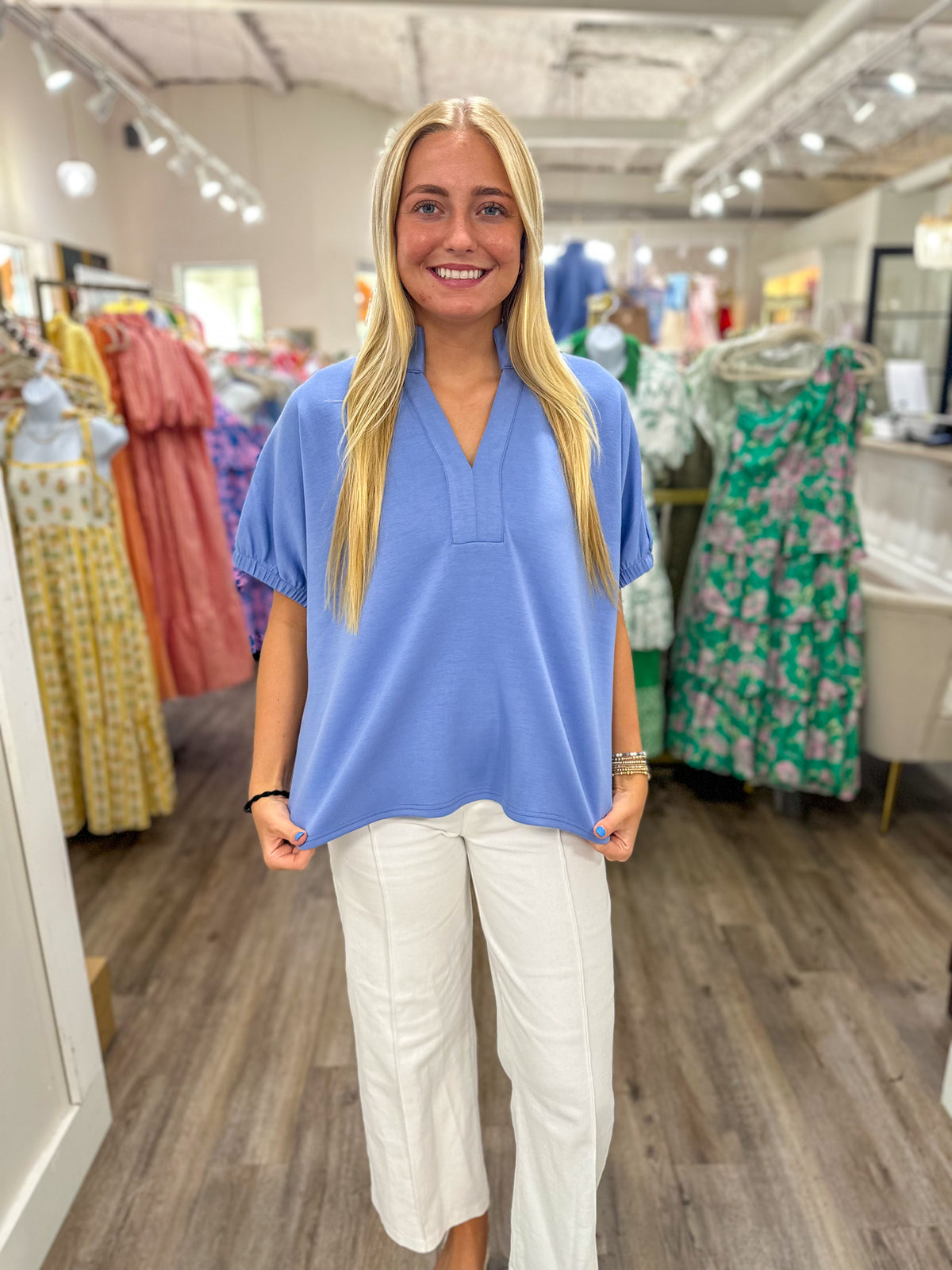 Chambray Easy Charm Short Sleeve Top