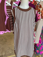 Brown Contrast Striped Easy Going Mini Dress