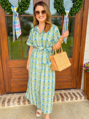 Blue Sweet Stroll Floral Belted Midi Dress