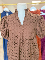 Brown Sweet Eyelet Moments Midi Dress
