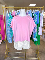 Blush Babe Gold Button Detail Short Sleeve Top