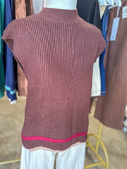 Brown Timeless Trim Contrast Sweater Vest