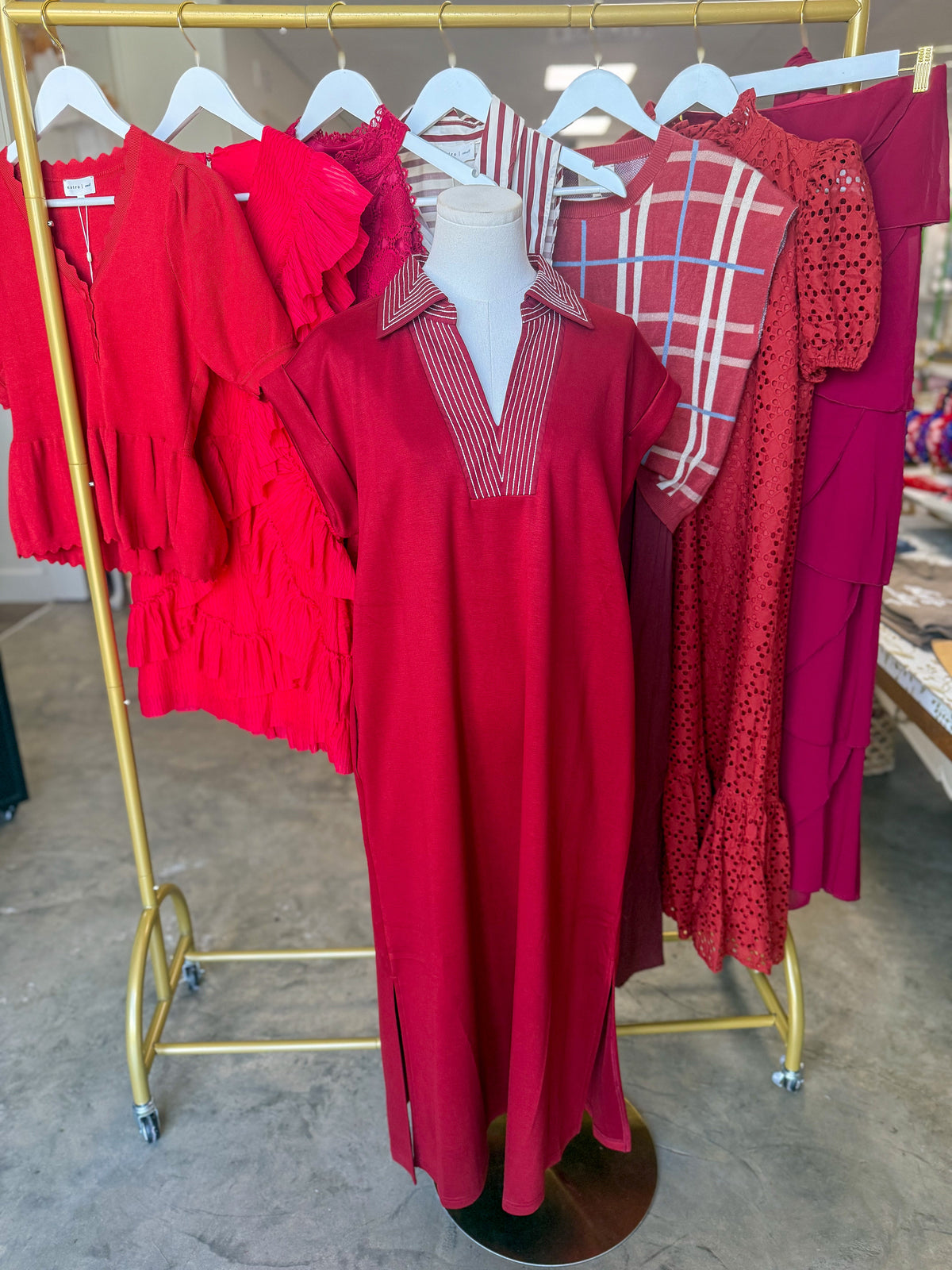 Burgundy Stitched To Impress Collared Maxi Dress