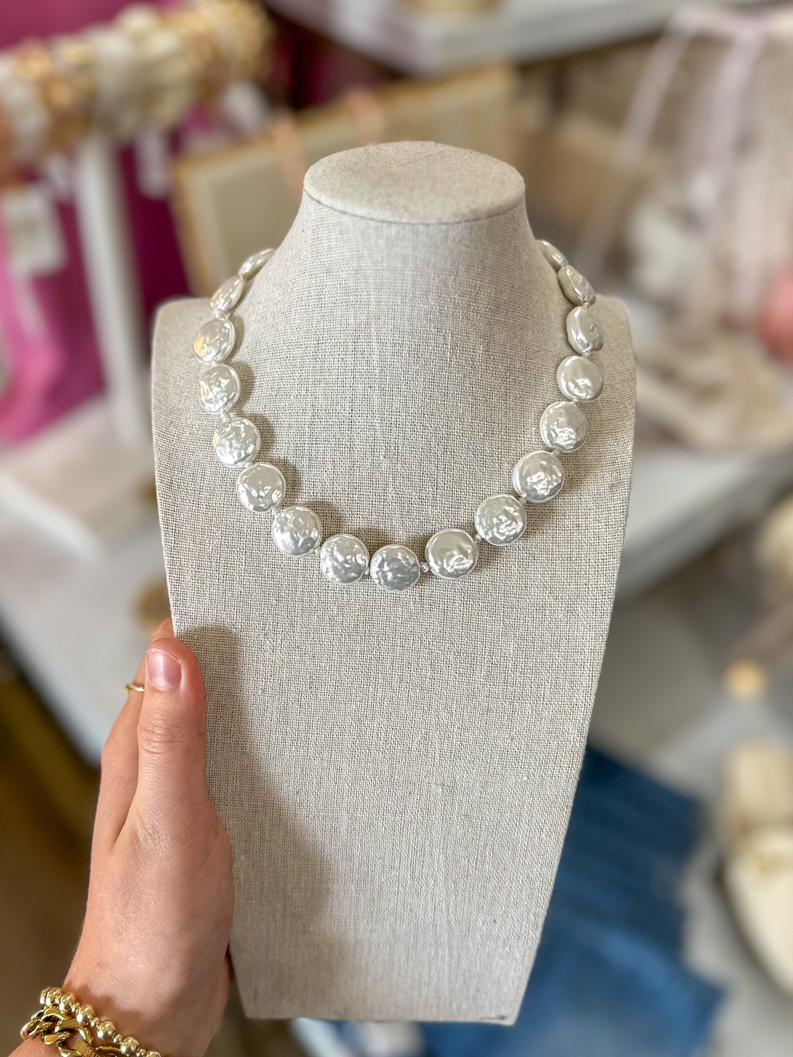 Alison Coin Pearl Necklace Cream - Caroline Hill Jewlery