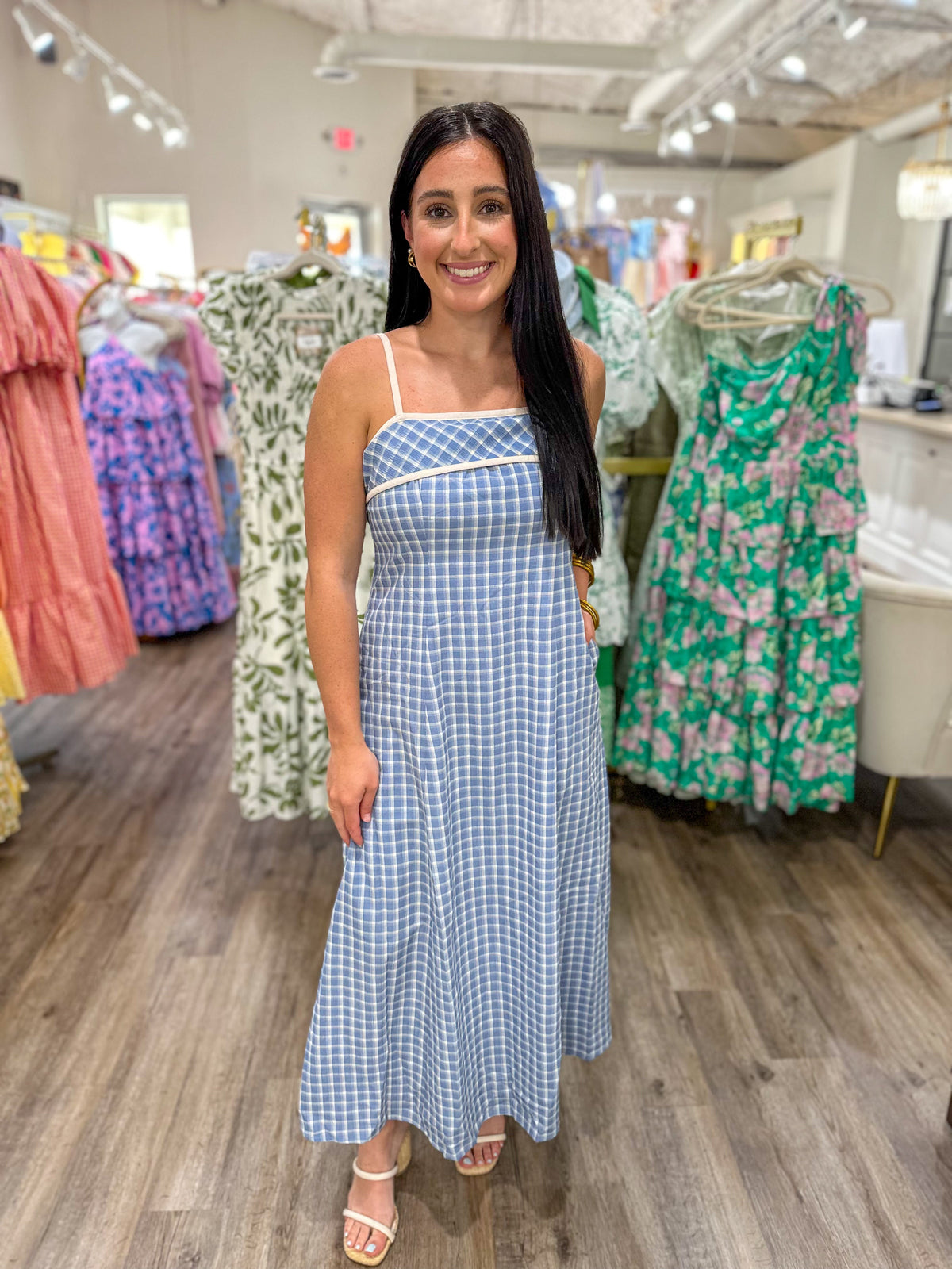 Chambray Coastal Check Maxi Dress