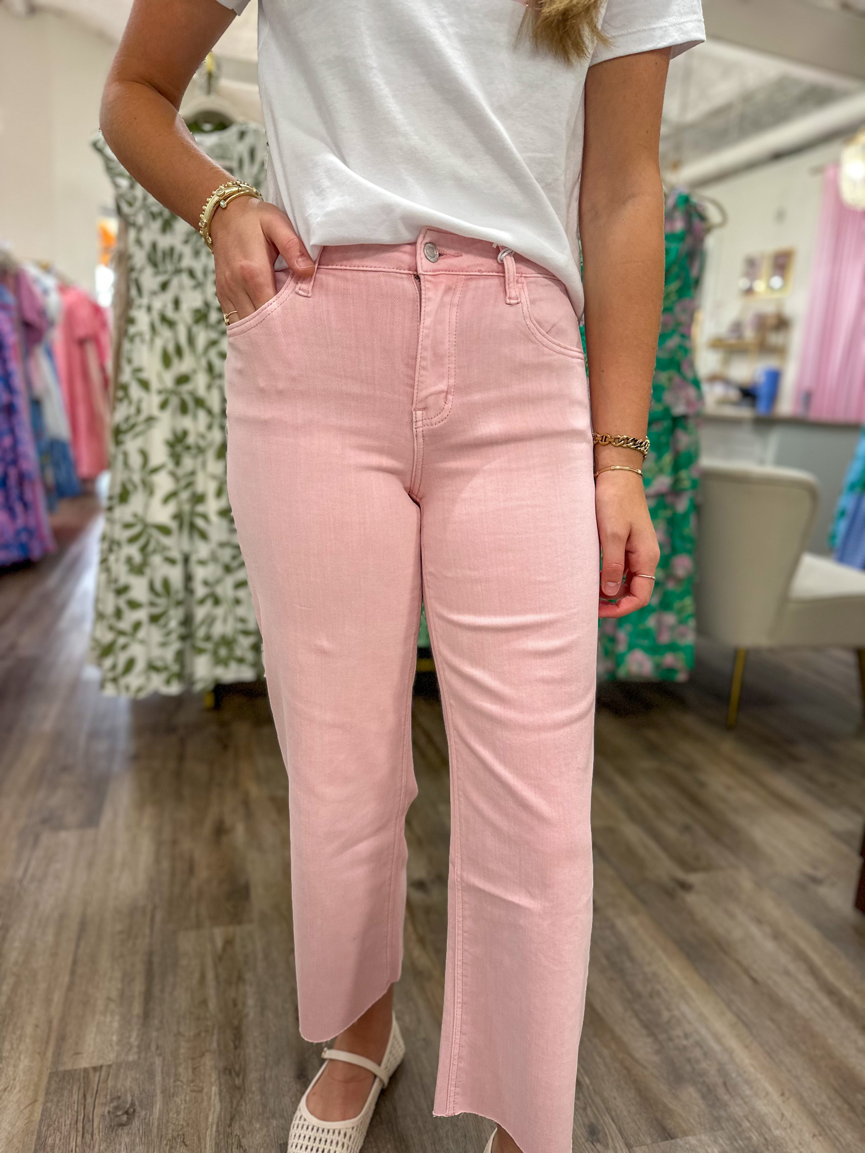 Baby Pink High Rise Crop Wide Leg Jean | VERVET