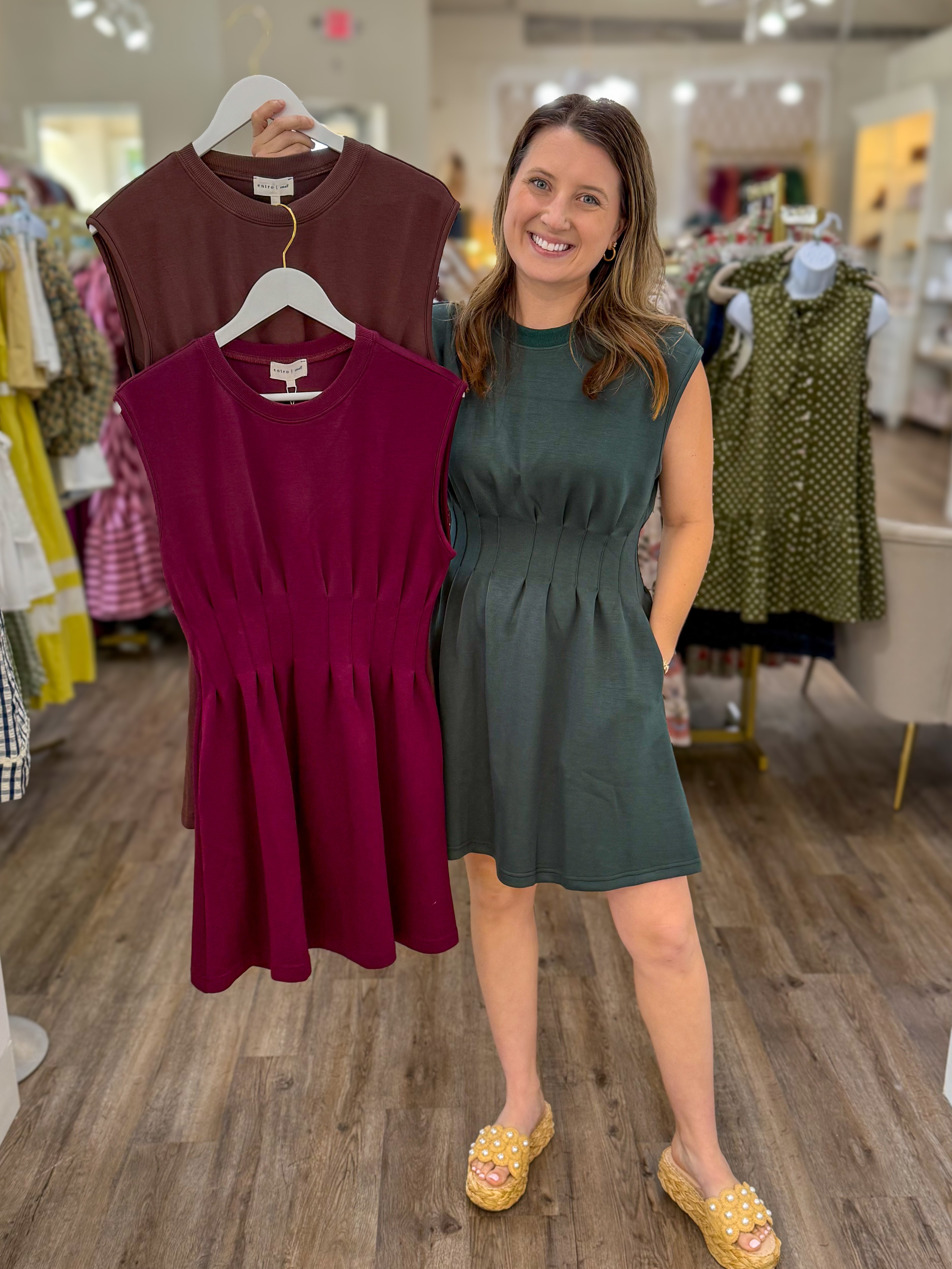 Brown Weekend Win Pleated Mini Dress
