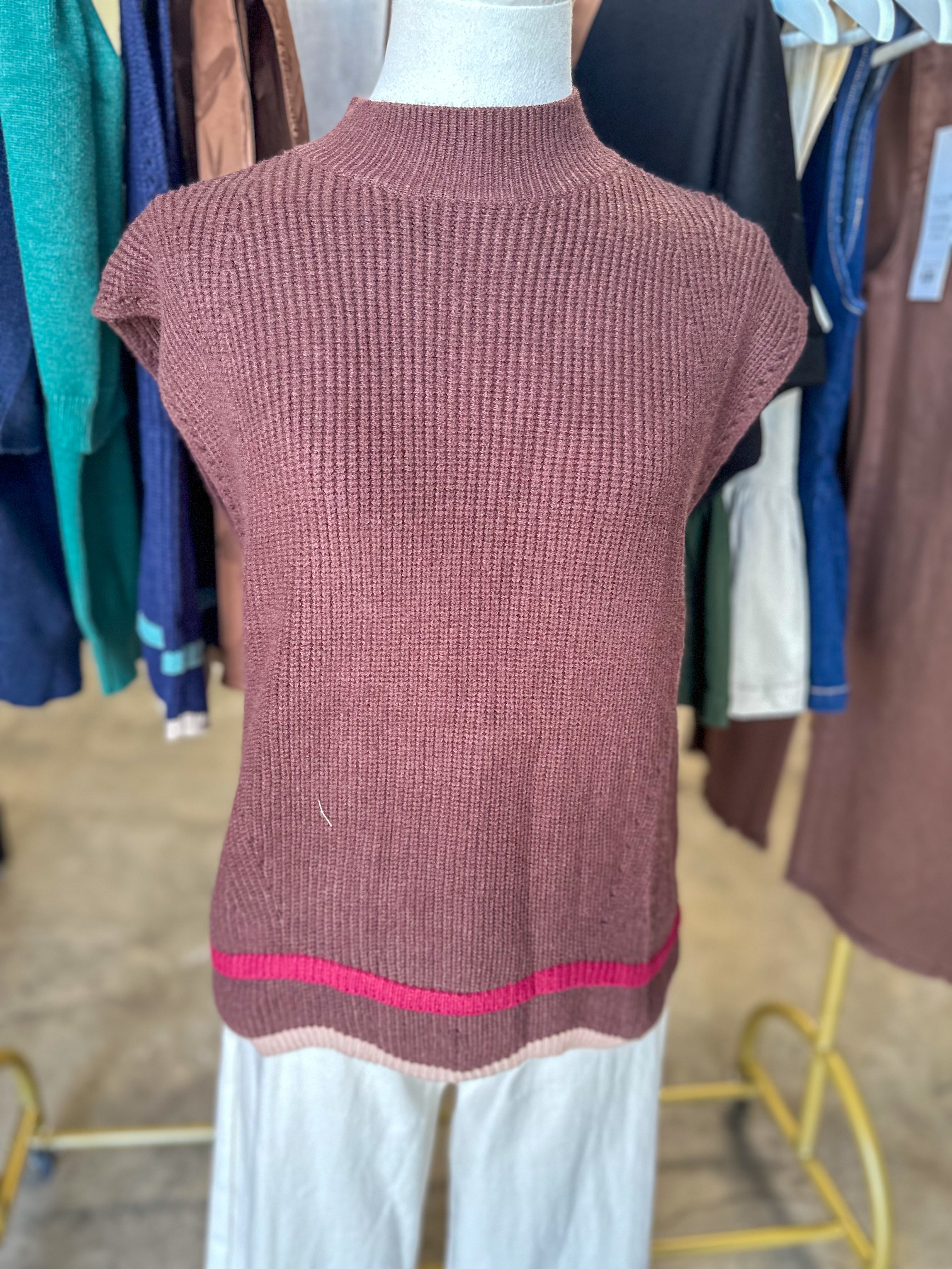 Brown Timeless Trim Contrast Sweater Vest