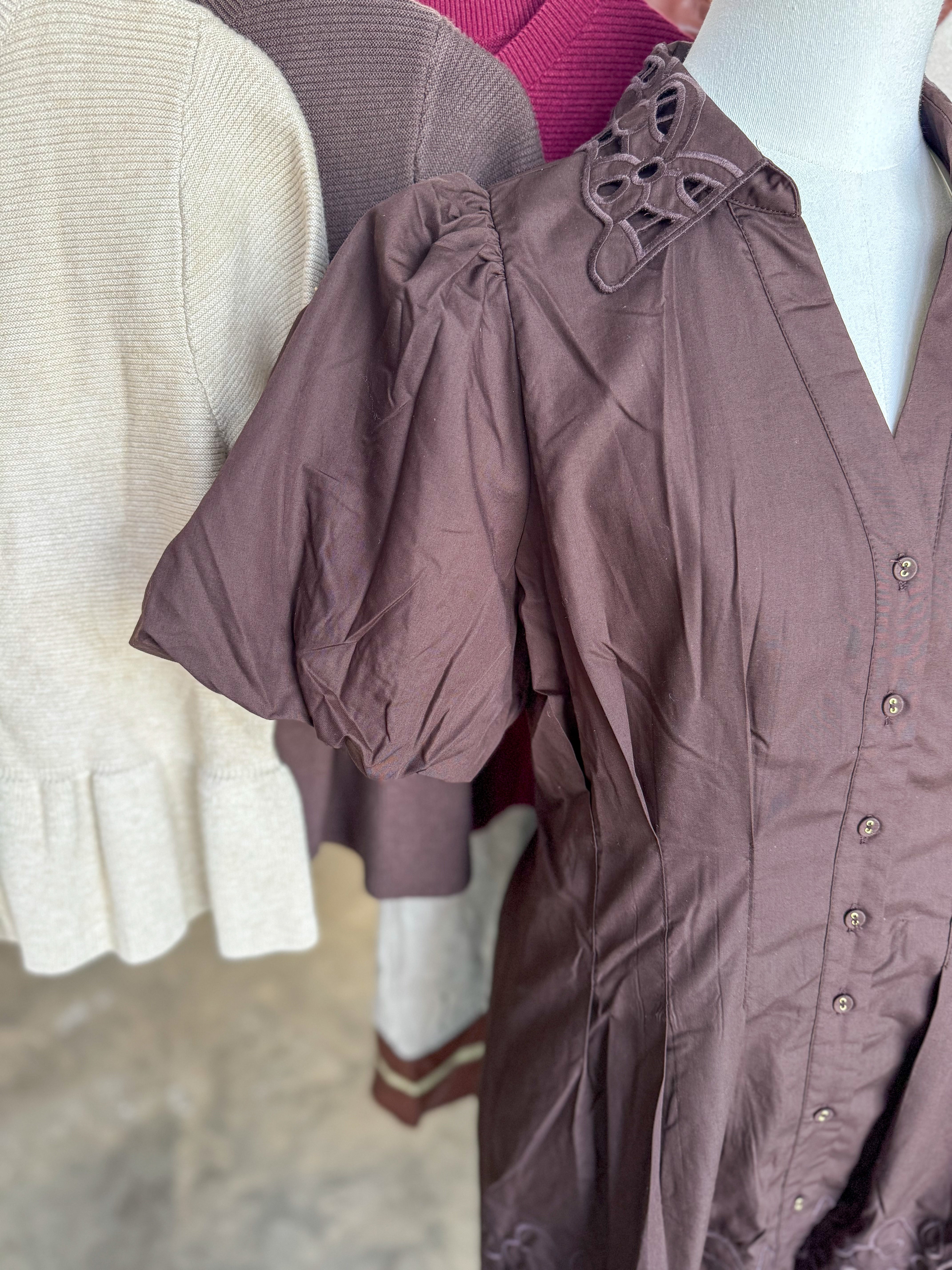 Brown Millie Cutwork Mini Dress