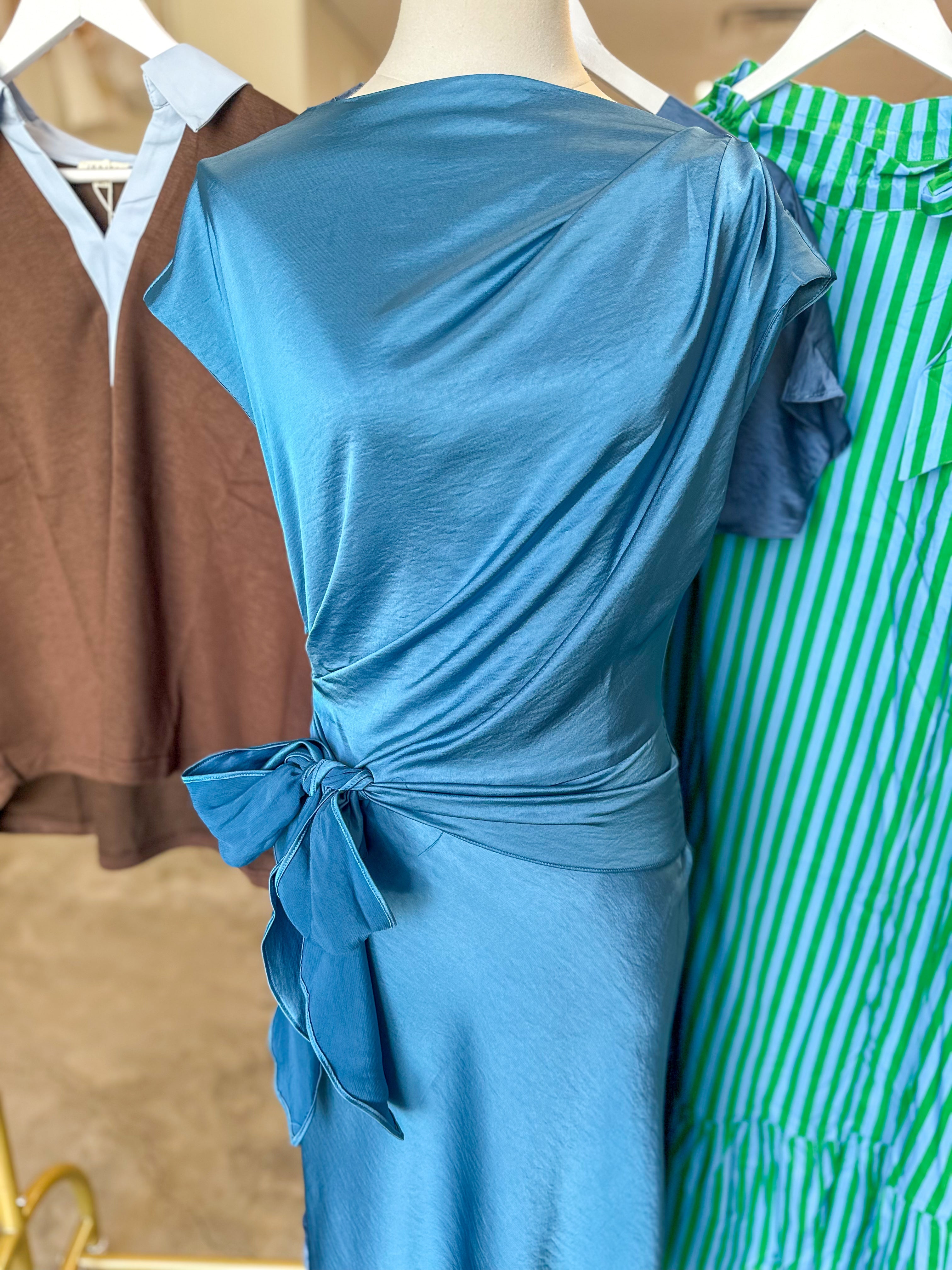 Blue After Hours Tie Waist Midi Dress
