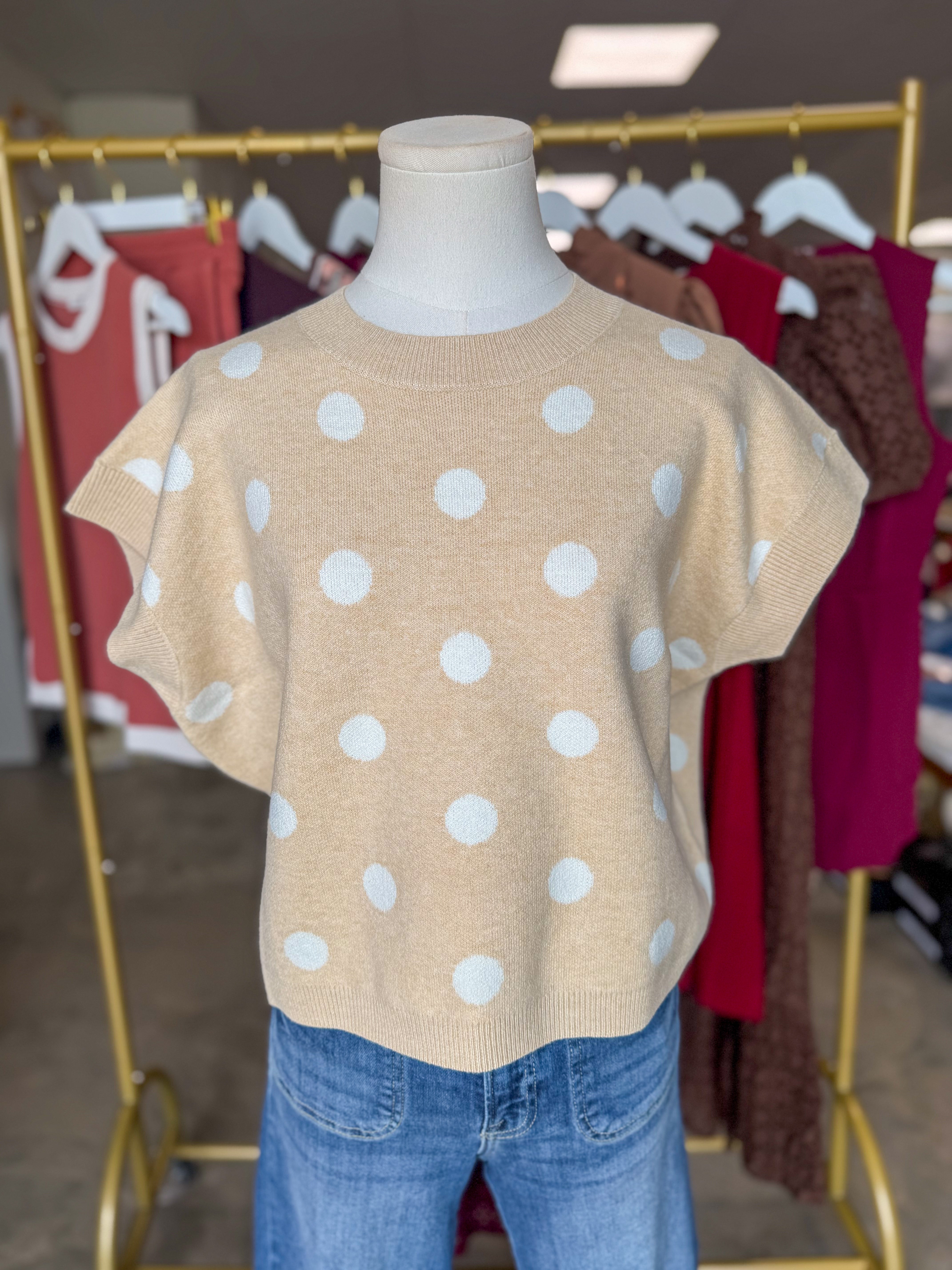Beige/Ivory Polka Dot Moment Sleeveless Sweater