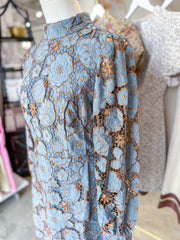 Blue/Bronze Vintage Lace Charm Mini Dress