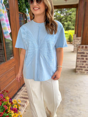 Blue Butterfly Wing Embroidered Short Sleeve Top