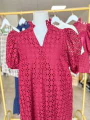 Burgundy Sweet Eyelet Moments Midi Dress