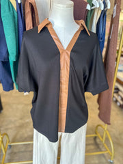 Black Windsor Contrast Collared Top