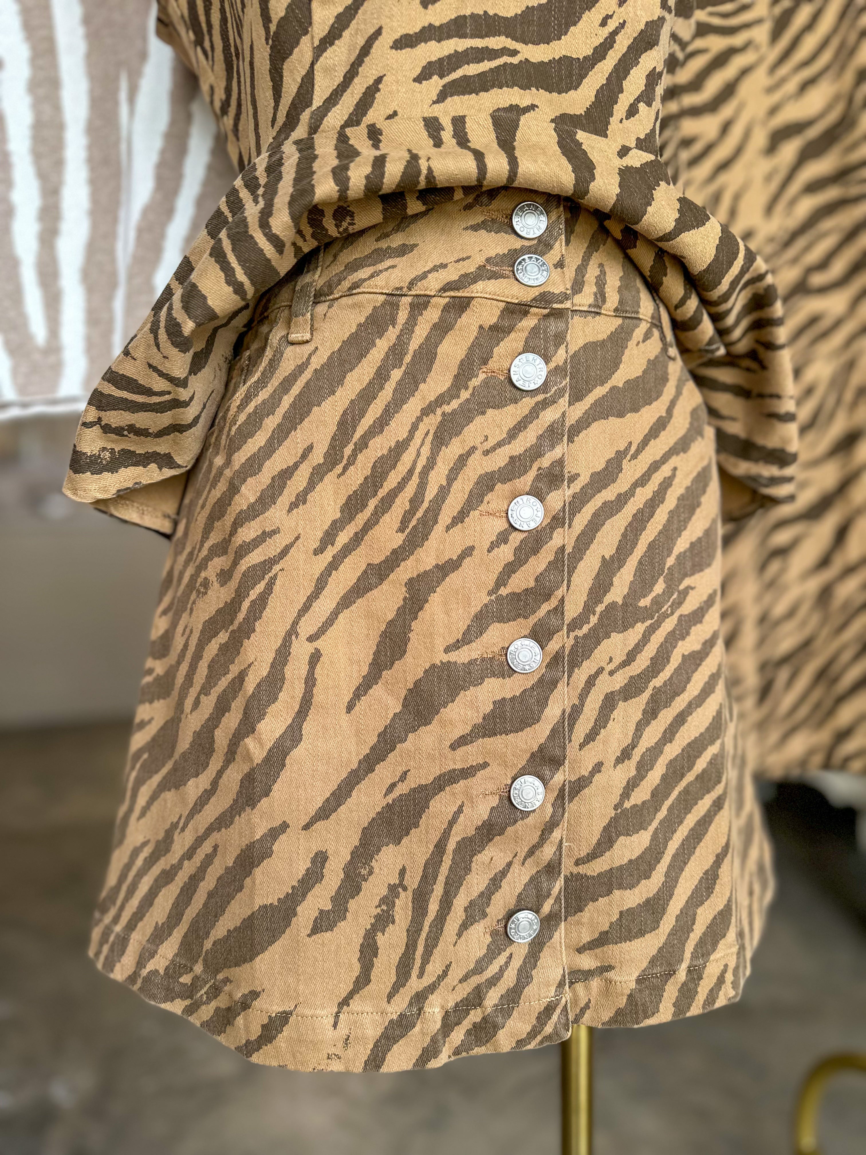 Brown Wild Side Button Down Skirt