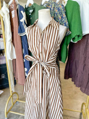 Brown Rowan Lane Striped Belted Maxi Dress